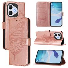 Custodia in pelle con motivo a farfalla in rilievo per Honor 400 Lite (oro rosa)
