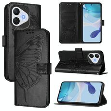 Custodia in pelle con motivo a farfalla in rilievo per Honor 400 Lite (nero)