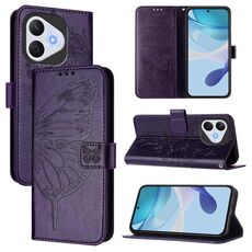 Custodia in pelle con motivo a farfalla in rilievo per Honor 400 Lite (viola scuro)