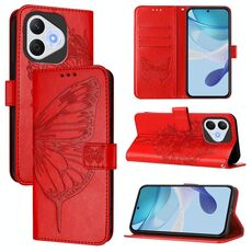Custodia in pelle con motivo a farfalla in rilievo per Honor 400 Lite (rosso)