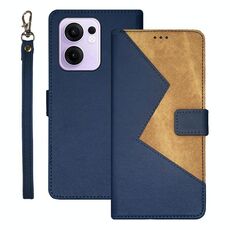 Per OPPO Reno13 F 5G idewei Custodia per telefono in pelle con cuciture bicolore (blu)