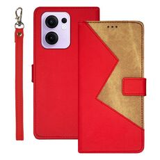 Per OPPO Reno13 F 5G idewei Custodia per telefono in pelle con cuciture bicolore (rosso)