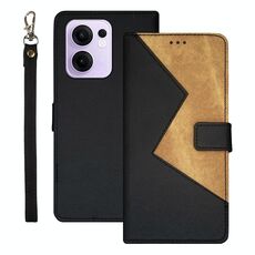 Per OPPO Reno13 F 5G idewei Custodia per telefono in pelle con cuciture bicolore (nera)