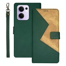 Per OPPO Reno13 F 5G idewei Custodia per telefono in pelle con cuciture bicolore (verde)