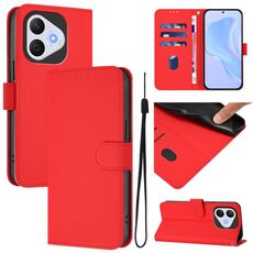 Custodia in pelle tinta unita per Honor 400 Lite con cordino (rosso)