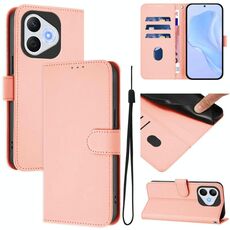 Custodia in pelle tinta unita per Honor 400 Lite con cordino (rosa)