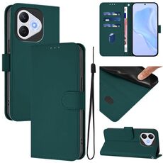 Custodia in pelle tinta unita per Honor 400 Lite con cordino (verde scuro)