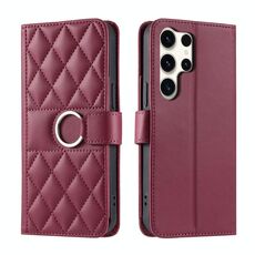 Per Samsung Galaxy S25 Ultra 5G Custodia per telefono in pelle con fibbia ad anello rombica (rosso)