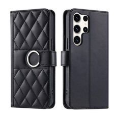 Per Samsung Galaxy S25 Ultra 5G Custodia per telefono in pelle con fibbia ad anello e rombi (nero)
