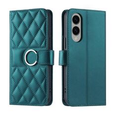 Per Samsung Galaxy S25 Edge 5G Custodia per telefono in pelle con fibbia ad anello rombica (verde)