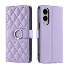 Per Samsung Galaxy S25 Edge 5G Custodia per telefono in pelle con fibbia ad anello rombica (viola)