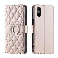 Per Sony Xperia 5 V Ring Buckle Custodia in pelle rombica per telefono (oro rosa)