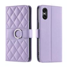 Per Sony Xperia 5 V Ring Buckle Custodia in pelle rombica per telefono (viola)