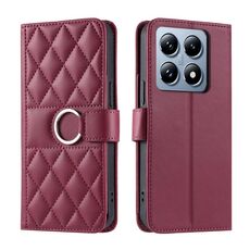 Per Xiaomi 14T Pro Custodia per telefono in pelle con fibbia ad anello rombica (rosso)