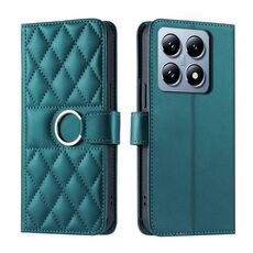 Per Xiaomi 14T Pro Custodia per telefono in pelle con fibbia ad anello rombica (verde)