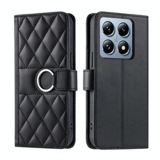 Per Xiaomi 14T Pro Custodia per telefono in pelle con fibbia ad anello rombica (nera)