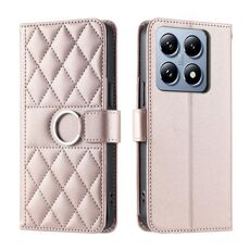 Per Xiaomi 14T Pro Custodia per telefono in pelle con fibbia ad anello rombica (oro rosa)