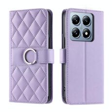 Per Xiaomi 14T Pro Custodia per telefono in pelle con fibbia ad anello rombica (viola)