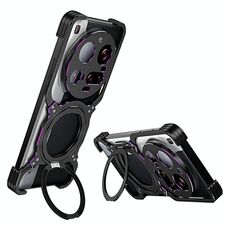 Per Xiaomi 15 Ultra Custodia per telefono in metallo con supporto MagSafe senza bordi e braccio meccanico (nero viola)