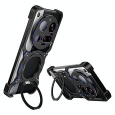 Per Xiaomi 15 Ultra Supporto MagSafe senza bordi con braccio meccanico Custodia in metallo per telefono (nero blu)
