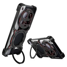 Per Xiaomi 15 Ultra Supporto MagSafe senza bordi con braccio meccanico Custodia in metallo per telefono (nero rosso)