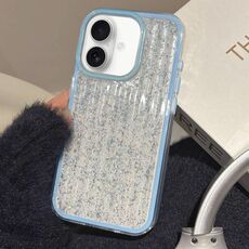 Per iPhone 16 Plus Custodia per telefono TPU ibrida in PC ondulato glitterato (blu)