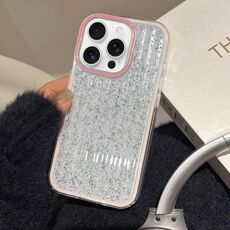 Per iPhone 15 Pro Max Glitter Corrugated PC Hybrid TPU Custodia per telefono (Rosa)
