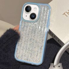 Per iPhone 15 Plus Custodia per telefono TPU ibrida in PC ondulato glitterato (blu)