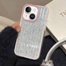 Per iPhone 15 Plus Custodia per telefono in TPU ibrido PC ondulato glitterato (rosa)