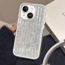 Per iPhone 15 Custodia per telefono in TPU ibrido PC ondulato glitterato (bianco)