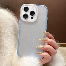 Per iPhone 16 Pro Custodia per telefono in TPU ibrido PC con colori a contrasto glitterati (blu bianco)
