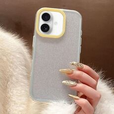 Per iPhone 16 Plus Custodia per telefono in TPU ibrido PC con colori a contrasto glitterati (bianco giallo)