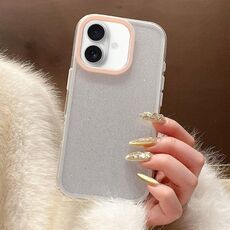 Per iPhone 16 Plus Custodia per telefono in TPU ibrido PC con colori a contrasto glitterati (bianco rosa)