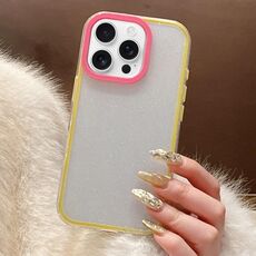 Per iPhone 15 Pro Max Custodia per telefono in TPU ibrido PC con colori a contrasto glitterati (giallo rosa rosso)