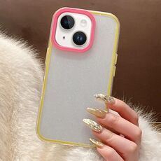 Per iPhone 15 Plus Custodia per telefono in TPU ibrido PC con colori a contrasto glitterati (giallo rosa rosso)