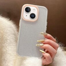 Per iPhone 15 Plus Custodia per telefono in TPU ibrido PC con colori a contrasto glitterati (bianco rosa)