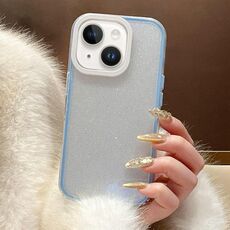 Per iPhone 14 Custodia per telefono in TPU ibrido PC con colori a contrasto glitterati (blu bianco)
