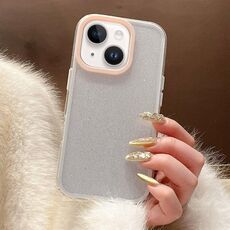 Per iPhone 14 Custodia per telefono in TPU ibrido PC con colori a contrasto glitterati (bianco rosa)