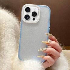 Per iPhone 14 Pro Max Custodia per telefono in TPU ibrido PC con colori a contrasto glitterati (blu bianco)