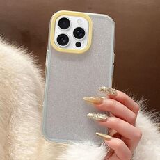 Per iPhone 14 Pro Max Custodia per telefono in TPU ibrido PC con colori a contrasto glitterati (bianco giallo)