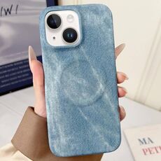 Per iPhone 14 Denim MagSafe Custodia magnetica per PC + PU Custodia per telefono (azzurro chiaro)