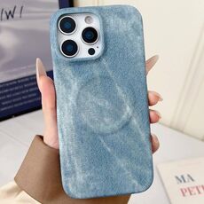 Per iPhone 14 Pro Max Denim MagSafe Custodia magnetica per PC + PU Custodia per telefono (azzurro chiaro)