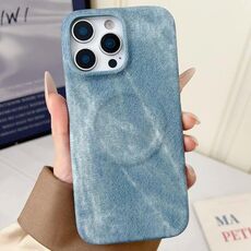 Per iPhone 15 Pro Max Denim MagSafe Custodia magnetica per PC + PU Custodia per telefono (azzurro chiaro)