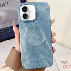 Per iPhone 16 Plus Denim MagSafe Custodia magnetica per PC + PU Custodia per telefono (azzurro chiaro)