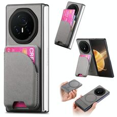 Custodia per telefono con retro magnetico in pelle e tessuto Twill per Honor Magic V3 (grigio)
