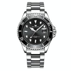 FNGEEN S925 Orologio da uomo al quarzo luminoso Orologio sportivo in acciaio con calendario (acciaio bianco-superficie nera)