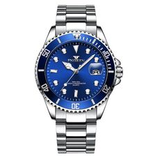FNGEEN S925 Orologio al quarzo luminoso da uomo Orologio sportivo in acciaio con calendario (acciaio bianco-superficie blu)