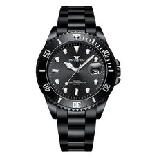 FNGEEN S925 Orologio al quarzo luminoso da uomo Orologio sportivo in acciaio con calendario (acciaio nero-superficie nera)