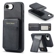 Per iPhone 16e Fierre Shann Custodia per telefono con porta carte magnetico verticale in pelle di mucca (nero)