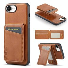 Per iPhone 16e Fierre Shann Custodia per telefono con porta carte magnetico verticale in pelle di mucca (marrone)